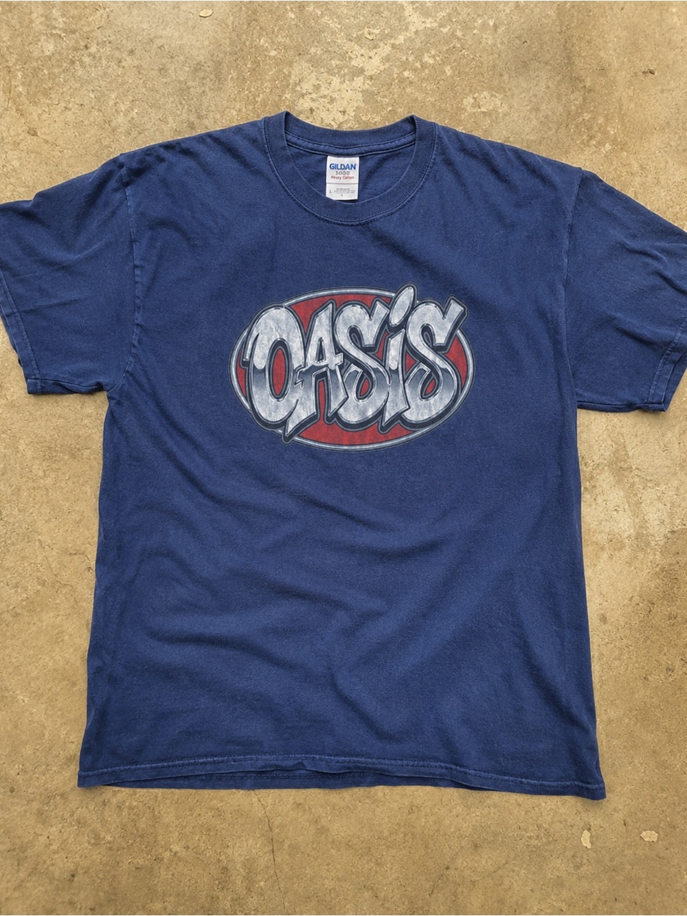 Gildan 5000 Navy Blue Crewneck T-Shirt, Y2K Streetwear Size L